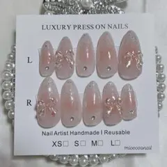 【サイズオーダー】No.7 ネイルチップ 韓国 ワンホン リボン チーク スナ系