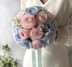 ウエディングブーケ ピンク 水色
