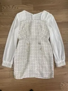 SHEIN ホワイトゴールドツイードドレス XS