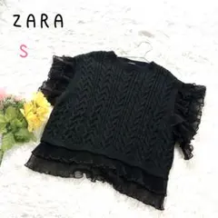 ZARA】フリルペプラムトップス ブラック - メルカリ