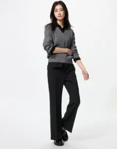 UNIQLO　スマートフレアパンツ丈長め　ブラック　S