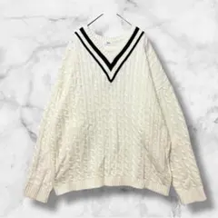 Z0001　ウィゴー　ニットセーター　ケーブル編み　Vネック　ゆるダボ　Ｌ