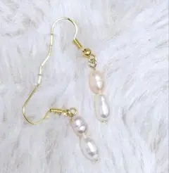 ➂天然石・アレルギー対応・淡水パール ゴールド ドロップピアス