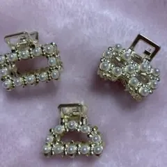 パール装飾ゴールドヘアクリップ3個セット