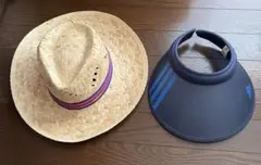 adidas ネイビー サンバイザー& Aubade 麦わら帽子