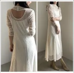 Ameri レースバックオープンワンピ　ドレス　結婚式　S