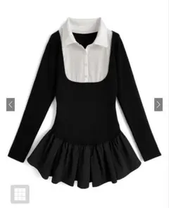 GRL シャツドッキングフレアニットミニワンピース　ブラック