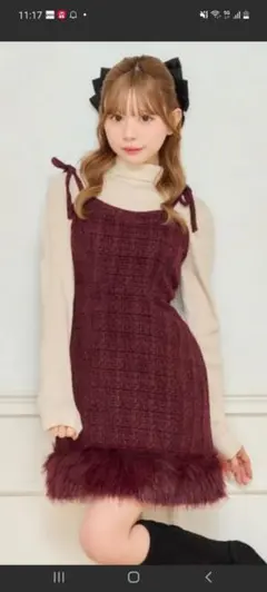 アプレジュール　肩リボンツイードミニキャミワンピース