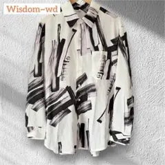 Wisdom 長袖シャツ 不規則柄 ホワイト XL