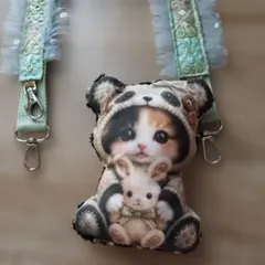 インド刺繍/バッグ/ショルダーベルト/猫パネル生地/チャームのサムネイル