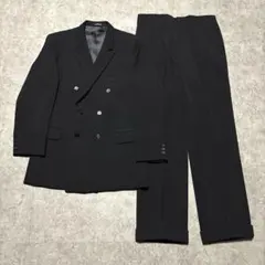 vintage 高級ダブルスーツ上下 黒 厚手ウール100% 冠婚葬祭対応