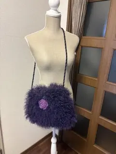 パープルファーショルダーバッグ