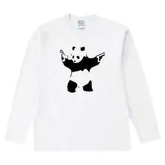 バンクシー Banksy パンダ ２丁拳銃ロンT ホワイト 新品 送料込