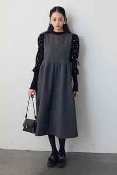 バックリボンボックスシルエットジャンスカ グレー ワンピース ジャンパースカート