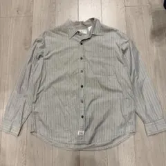 緑　ストライプ　柄シャツ　長袖シャツ　開襟シャツ　　L