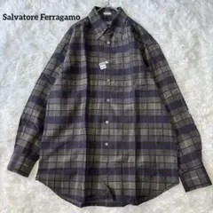 フェラガモ 長袖シャツ チェック柄 イタリア製 ゆったり M