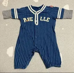 ストライプ柄　ロンパース 60-70cm バースデイ　野球　ユニフォーム　長袖