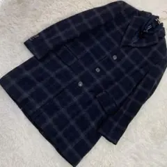 TOMMY HILFIGER チェック柄コート ネイビー M