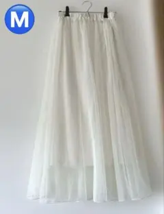 ★未使用品★アイボリーチュールフレアスカート　ダブルペチコート付き　Mサイズ