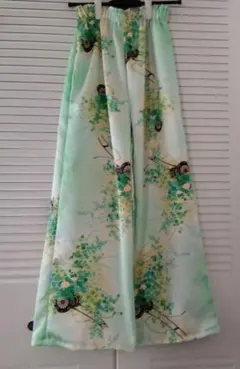 ワイドパンツ　着物リメイク　グリーン　ロング　ハンドメイド