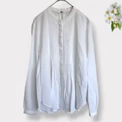 【ユニクロ】　ピンタック　ブラウス　【S】　白　長袖　バンドカラー　きれいめのサムネイル