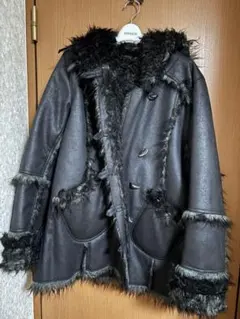 perverze vegan-leather hoodie teddy coat