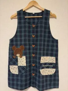 くまのがっこう エプロン 前開き 保育士 介護士 ジャッキー チェック柄