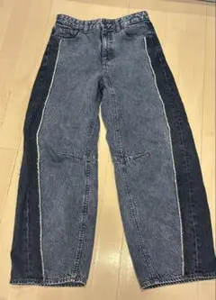 GU 2トーンバレルレッグジーンズ ブルーM