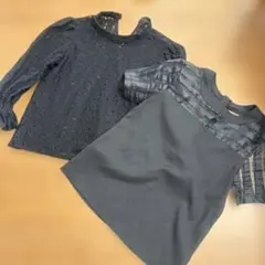 花柄、ストライプ透け感 半袖、長袖トップス 黒