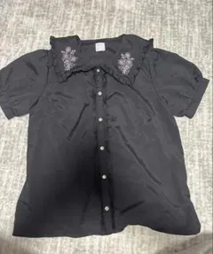 黒いフリル襟半袖シャツ ブラウス KIDS