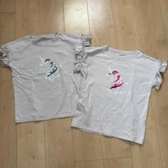 姉妹お揃い　140 ユニコーンスパンコールTシャツ　プティマイン、アプレレクール