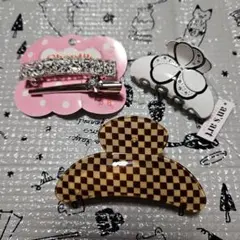 【*新品未使用*】 ヘアクリップ バレッタ ４点セット 白 茶 シルバー
