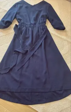 ナノユニバース ロングフレアワンピース ネイビー ベルト付き