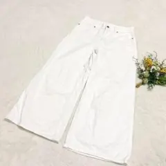 【ジーユー】GU デニムワイドクロップドパンツ カジュアル ホワイト M ●