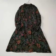 【極美品】レリアン　高級シルク100%ロングワンピース　 総柄　大きいサイズ