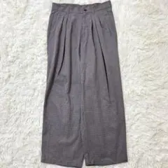 クティール タックワイドパンツ チェック ブラウン M 韓国系　体型カバー