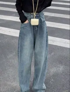 ライトブルー ワイドレッグデニム Mサイズ