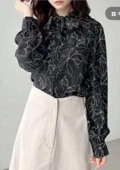 花柄リボン付き長袖ブラウス ボウタイデザインブラウス RESEXXY