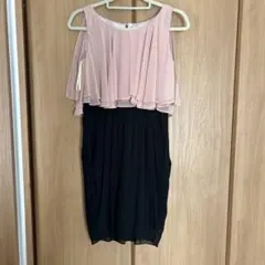 フリル付きシフォンドレス ピンク・ブラック