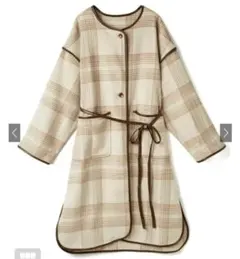 【新品】GRL リボンベルト付きチェック柄パイピングコート