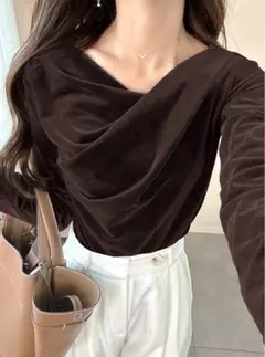 【新品タグ付き】GRL ベロアドレープトップス[dk1551] ブラウン