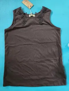 ダークブラウン タンクトップ レース装飾