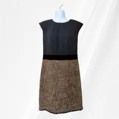 ✨️美品✨️【23区】ノースリーブワンピース ウエスト切替 ツイード ラメ 40