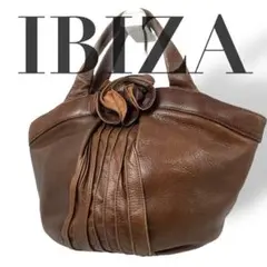 IBIZA 茶色 本革 花 巾着 リュック チャーム3個付き 大容量 2way 