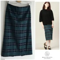 ◯ユナイテッドアローズ みもれ丈 配色 チェック タイト スカート 日本製