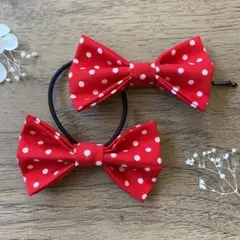 赤白ドット ヘアゴム＆ヘアピンセット❁﻿親子 姉妹 友達 リンクコーデ