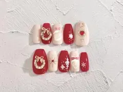 現品 ネイルチップ】クリスマス ツイード 赤 イニシャル ジャニオタ