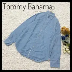 Tommy Bahama メンズ チェックシャツ 水色 XXS リネン混