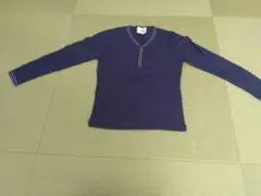 タケオキクチ　ネイビー ボタン付き Vネック 長袖カットソー