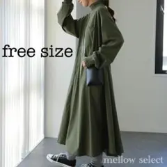 新作 大人気 体型カバー ハイネック ワンピース カーキグリーン 楽ちん お洒落